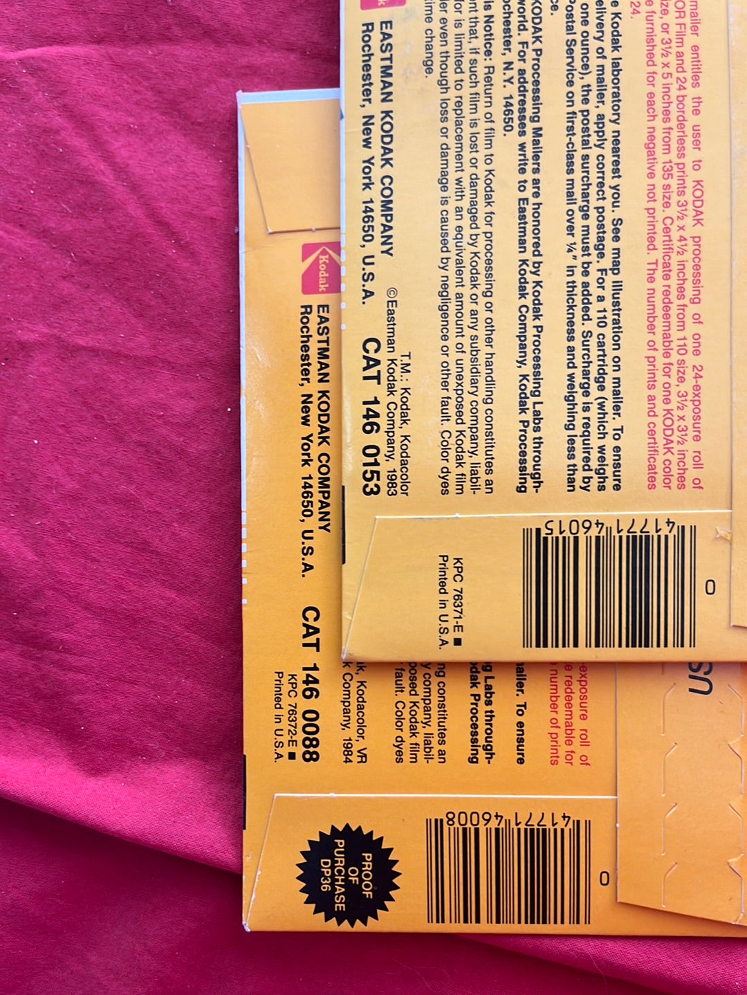VTG -- KODAK Processing Mailers for Color Prints from 1983/84 -- Set of 11