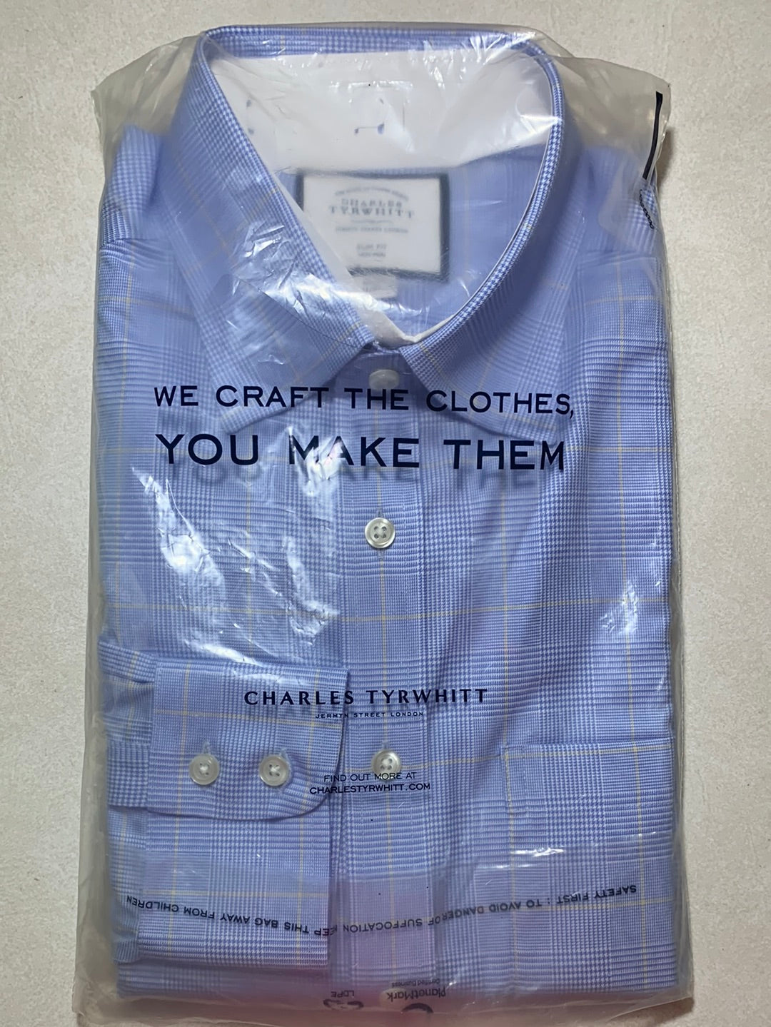 NEW - CHARLES TYRWHITT blue Prince of Whales Check Slim Fit Non-Iron Shirt - 16 35