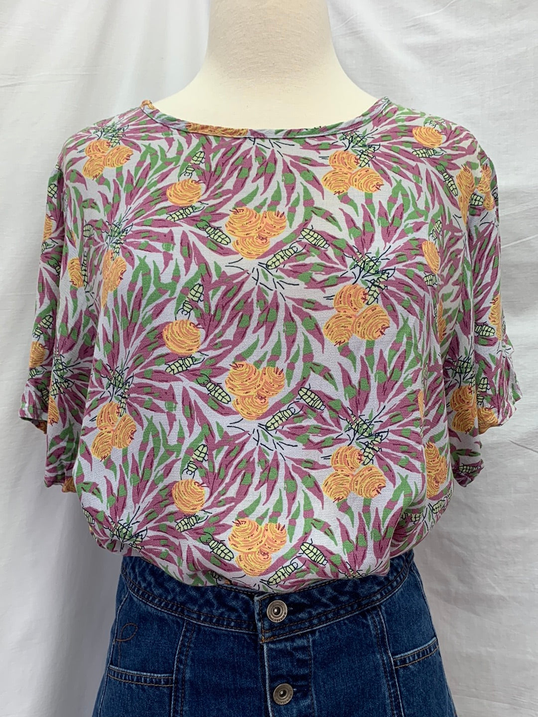 VINTAGE - FLAX JEANNE ENGELHART purple print Beetle Hive Top - Petite