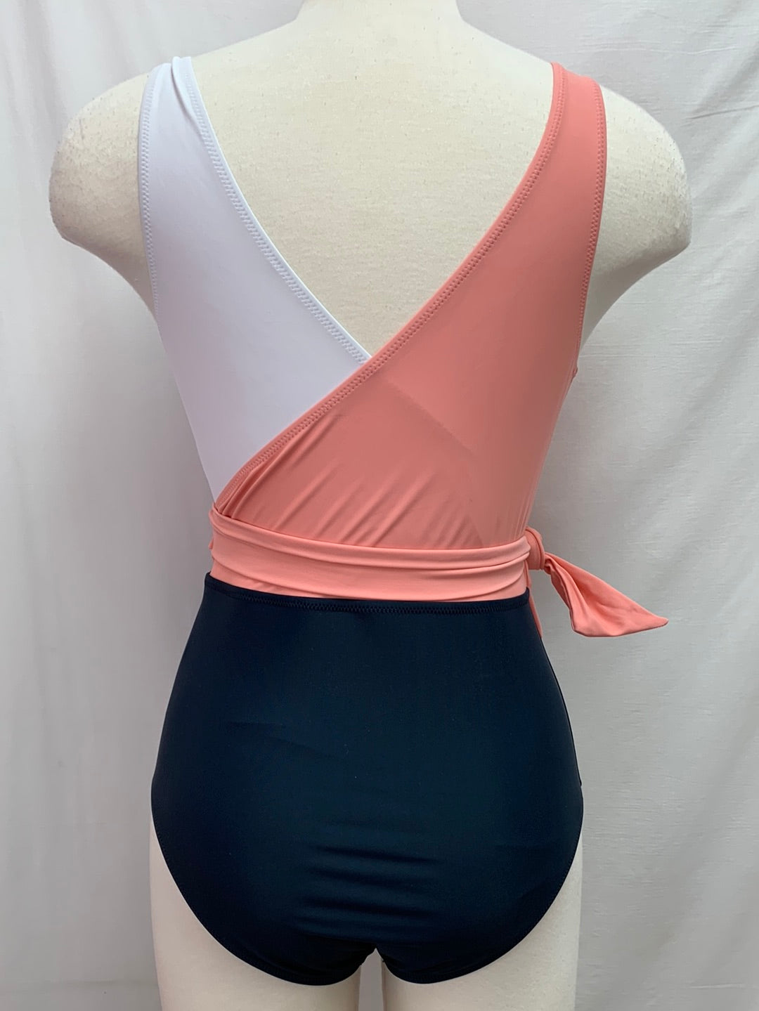 NWT - CUPSHE pink white navy V-Neck One Piece Swimsuit - L