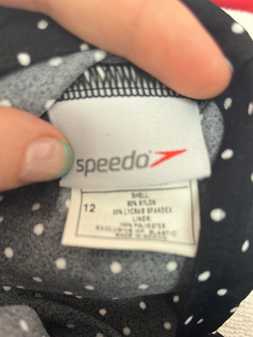 NWT -- SPEEDO Black White Polka Dot One-Piece Halter Swimsuit -- 12