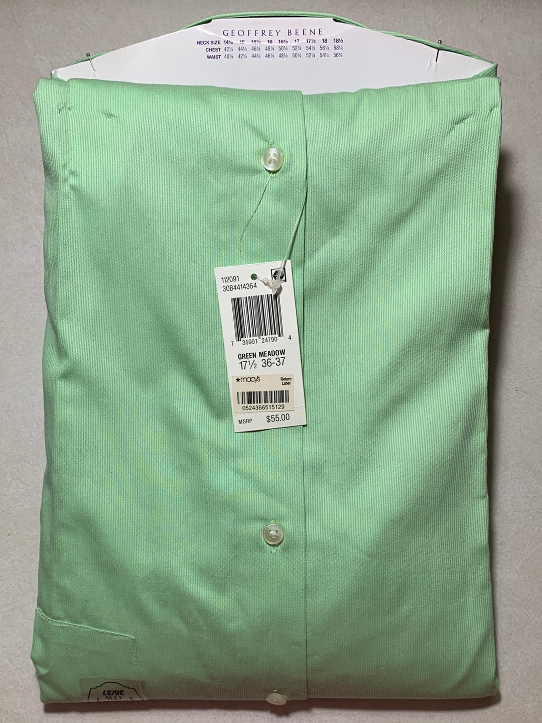 NWT - GEOFFREY BEENE green meadow Classic Fit Wrinkle Free Shirt - 17.5 36-37 XL