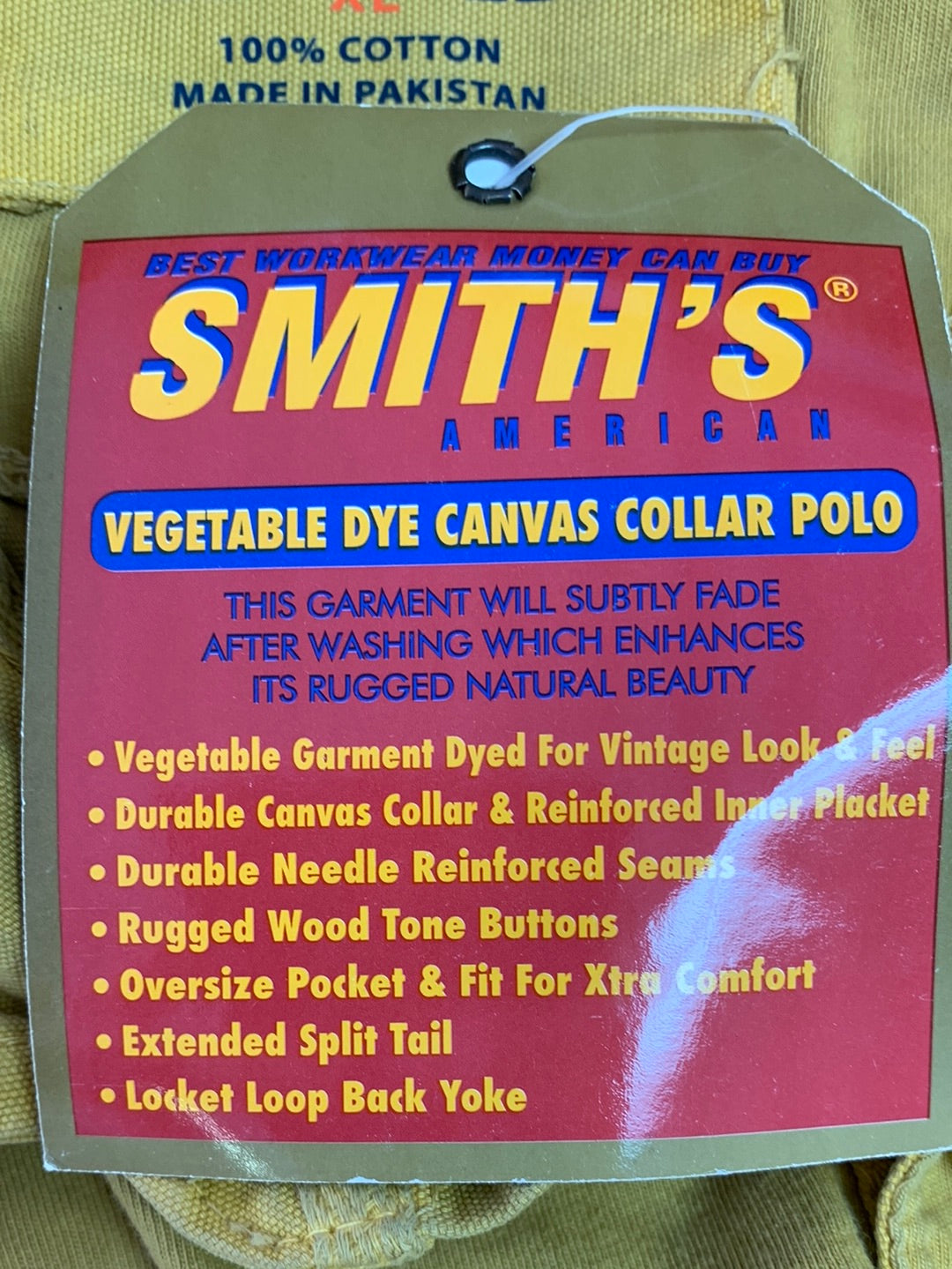 NWT - SMITH'S WORKWEAR old gold Canvas Collar Polo Shirt - XL
