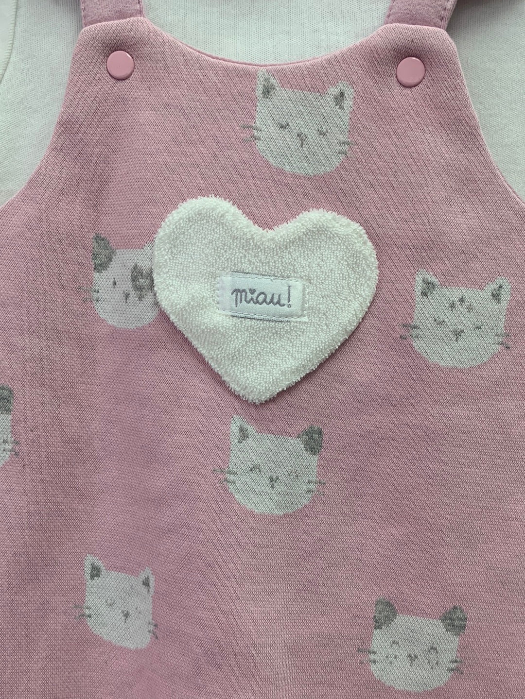 NWT - MAYORAL pink white cat print One Piece Long Sleeve Romper & Hat - 2-4 mo