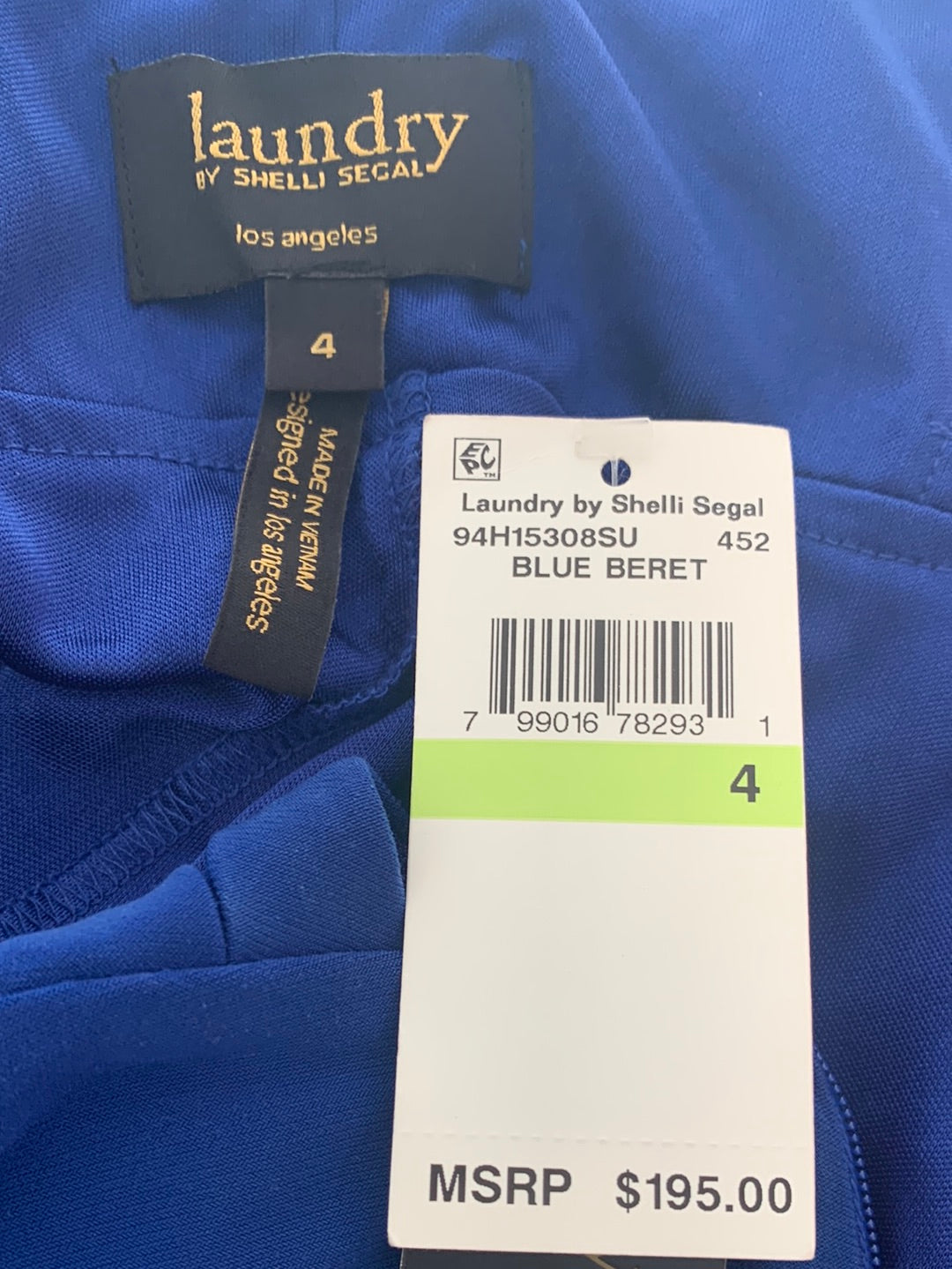 NWT - LAUNDRY SHELLI SEGAL blue Shirred Bodycon Sleeveless Dress - 4