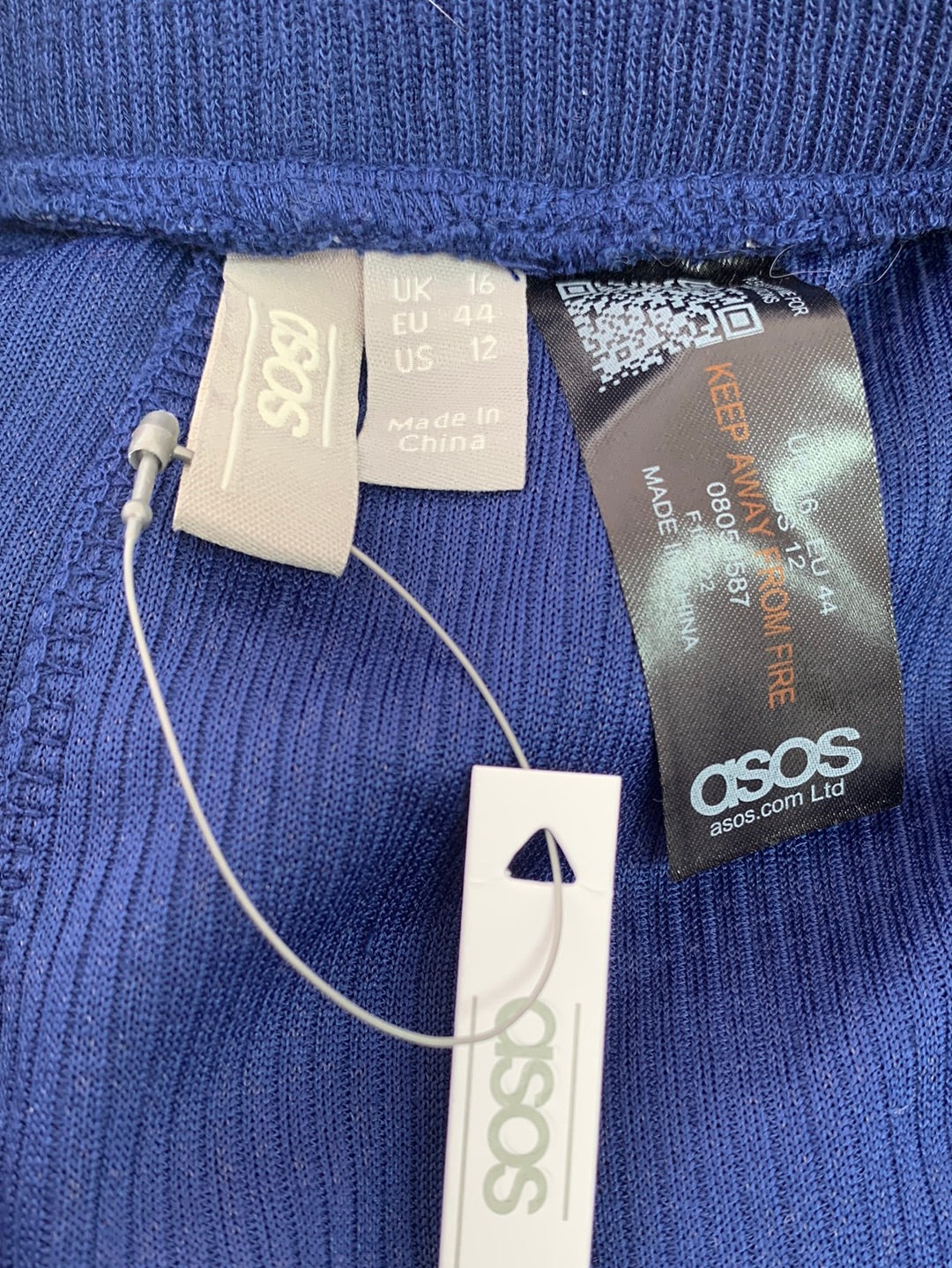 NWT - ASOS navy Rib Knit Built-in Belt Side Slit Wide Leg Pants - 12