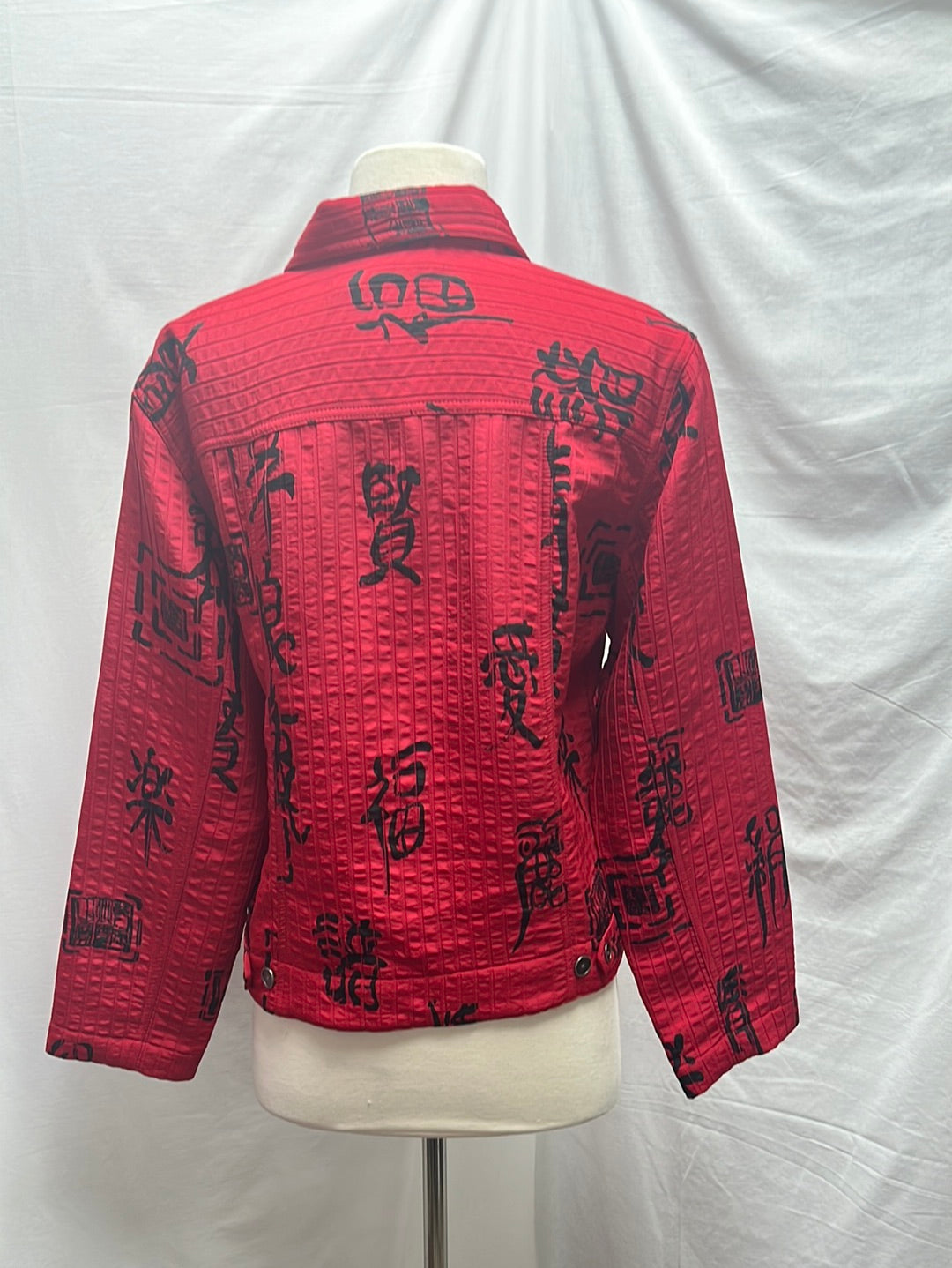 CHICO'S Red Mandarin Script Collared Button Jacket -- 1 | US 8/10 M