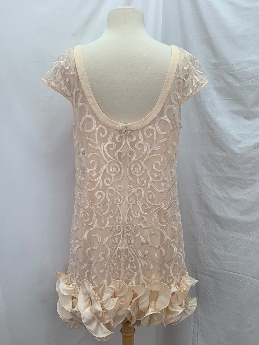 NWT - JESSICA SIMPSON peach cream Mesh Ruffle Hem Mini Dress - 12