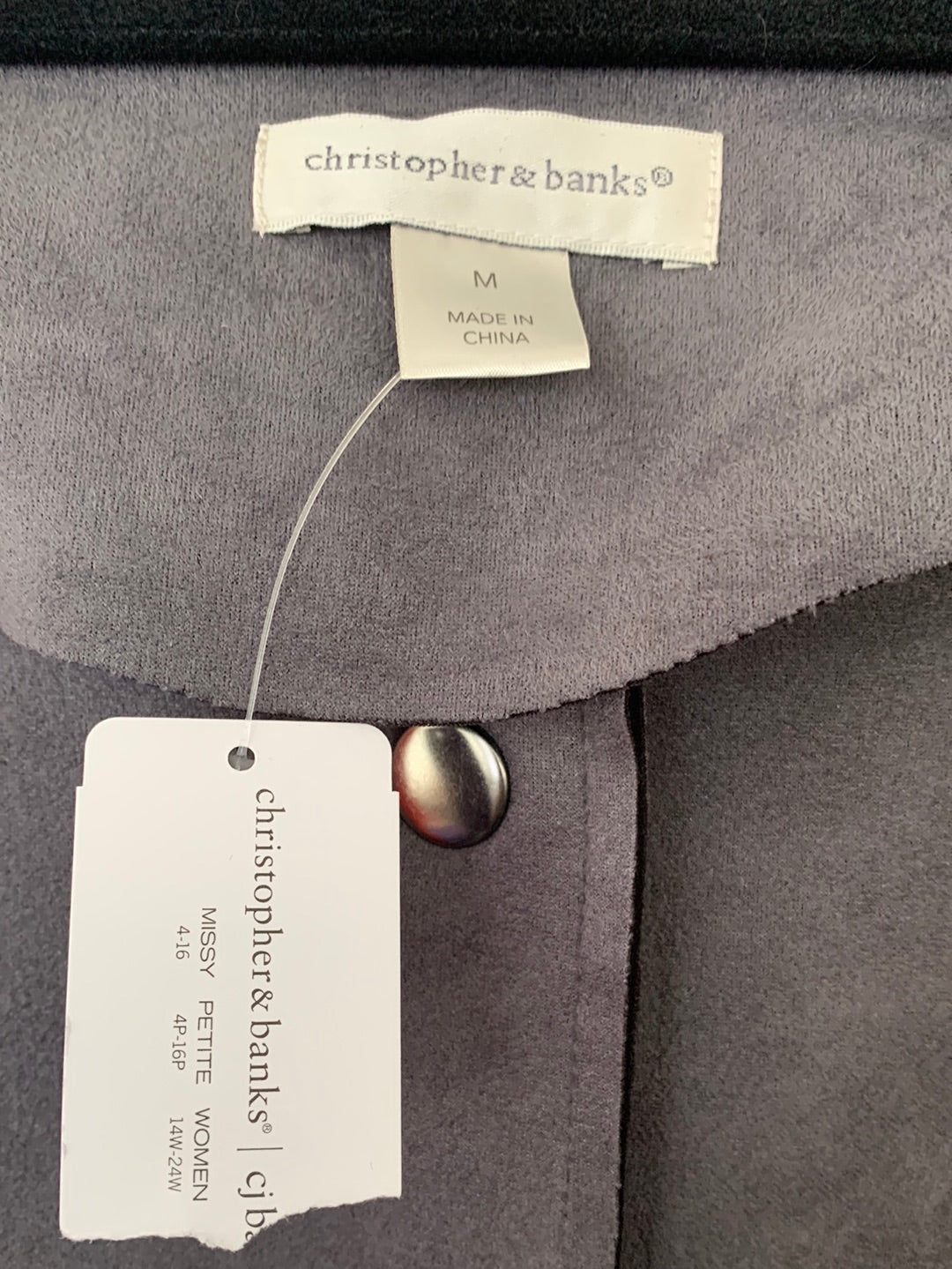 NWT - CHRISTOPHER & BANK gray Faux Suede Collarless Jacket - M