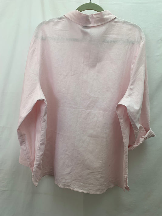 NWOT - FLORISSANT pink Flowers Linen Cotton Blend Long Sleeve Shirt - 20W