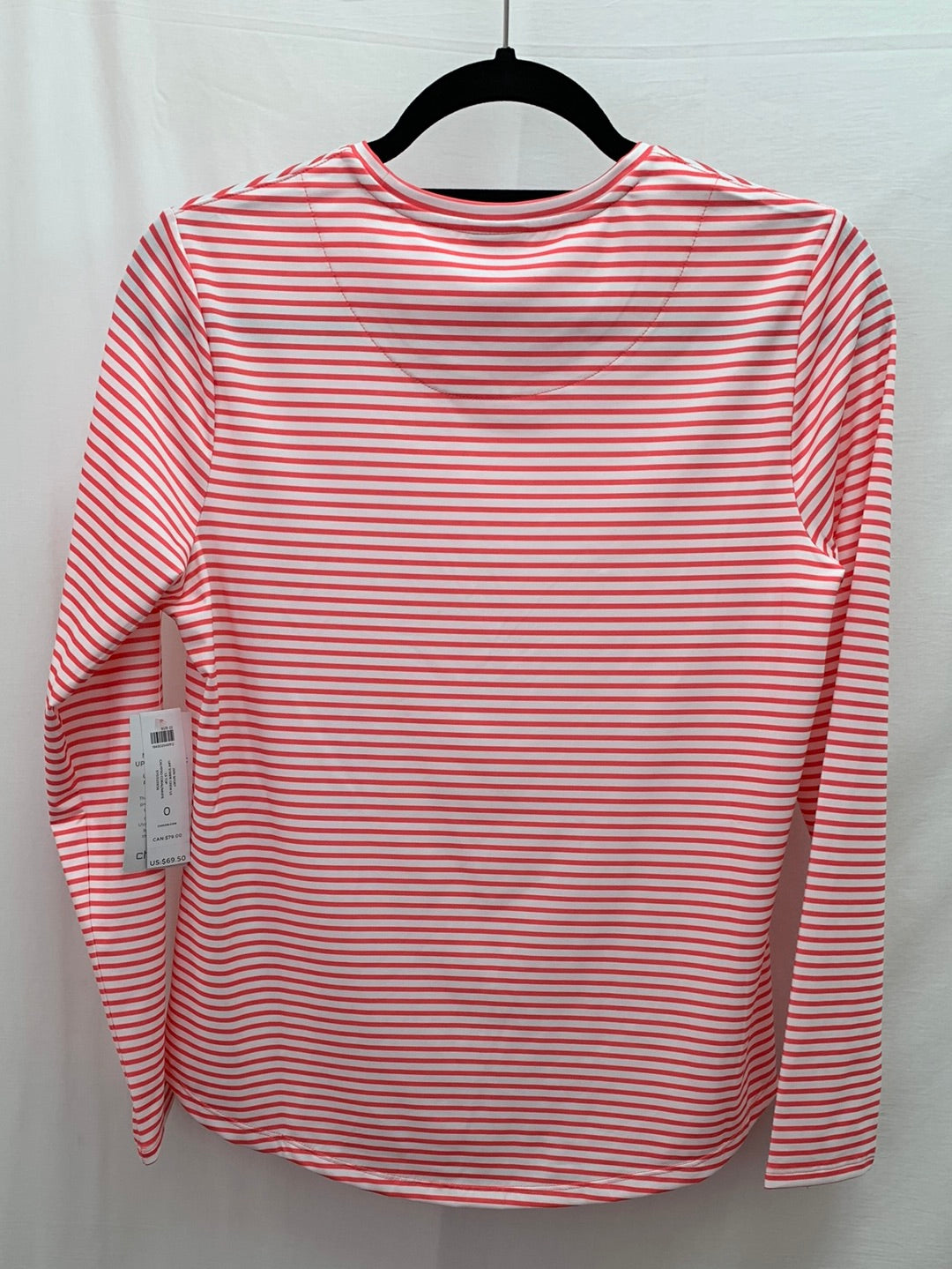 NWT - CHICO'S coral stripe ZENERGY UPF 50+ Crew Shirt - 0 | US 4/6 S