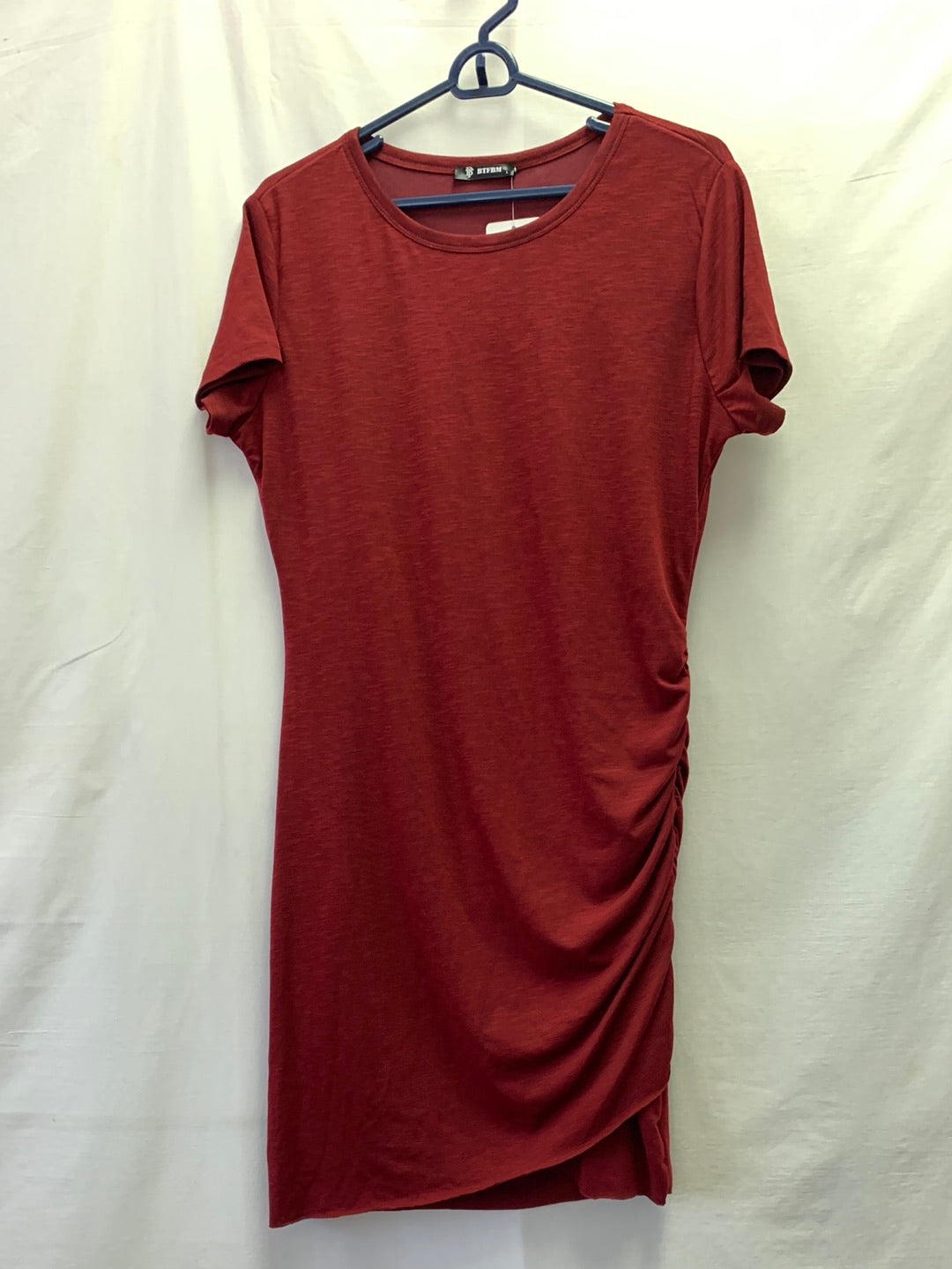 NWT BTFBM wine red Short Sleeve Ruched Bodycon Mini Dress Large CommunityWorx Thrift Online