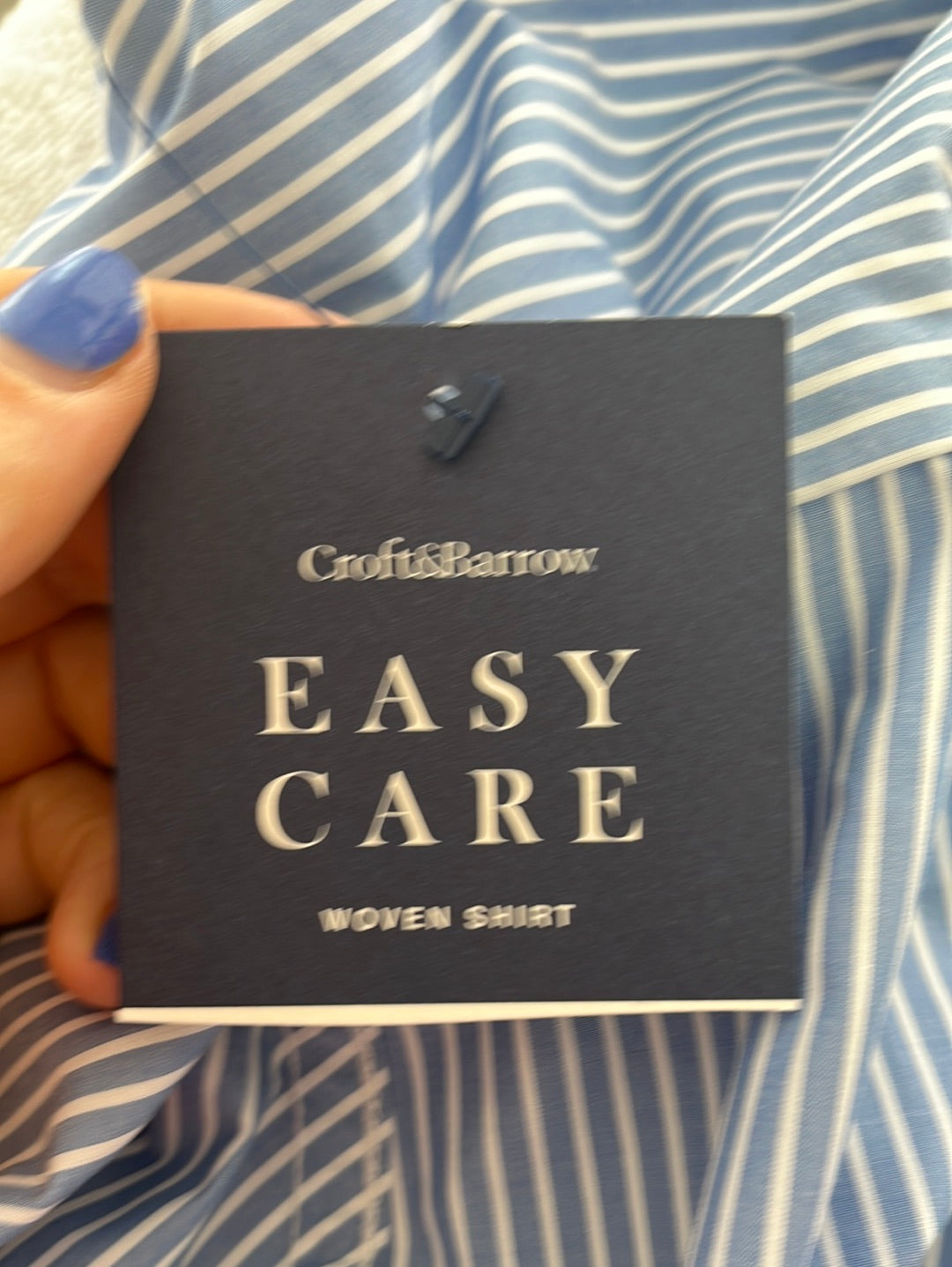 NWT - CROFT & BARROW Blue Stripe Easy Care Short-Sleeve Shirt - L