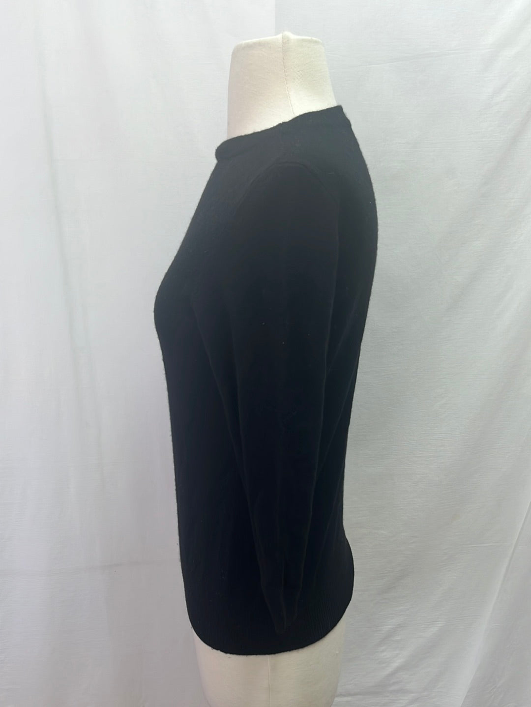 TALBOTS Black Crew Neck Cashmere Pullover 3/4 Sleeves Sweater -- XS