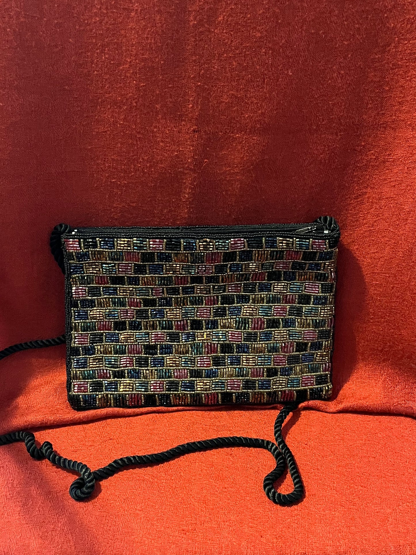 Multi-Colored Evening Bag with Satin Cord Strap