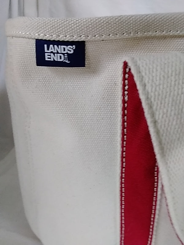 LANDS END Medium Canvas Tote Bag- Natural and Red
