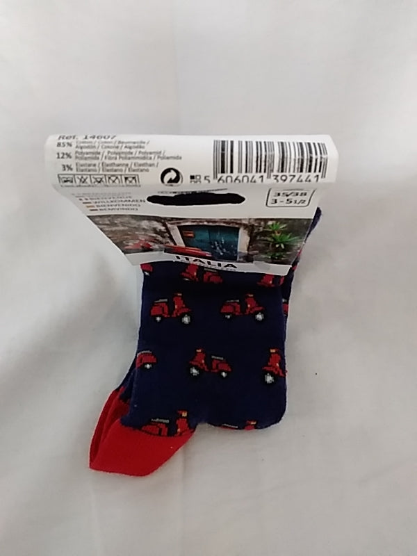 NEW - MEIA MANIA navy red Italia Motoretta Crew Socks - 35/38 | US- 3-5 1/2