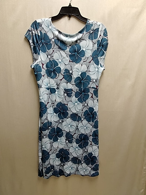 SALAAM Dark Teal Floral Print Short Sleeve Dress - Size: L