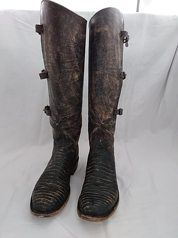 LUCCHESE Women's Brown Equestrian Riding Tall Buckle Cowboy Boots Handmade Leather - Size 7.5