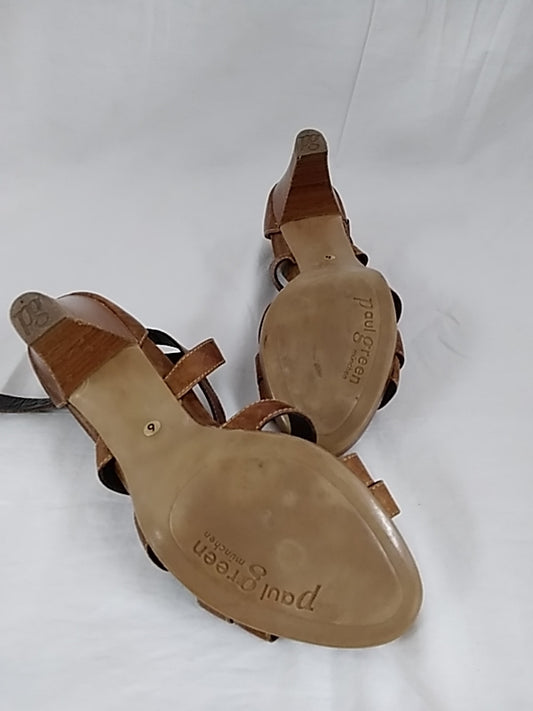PAUL GREEN Brown Leather Strappy Heeled Sandals Women's Size 9