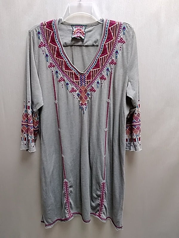 JOHNNY WAS 3/4 Sleeve Embroidered Tunic Dress - Size: XL
