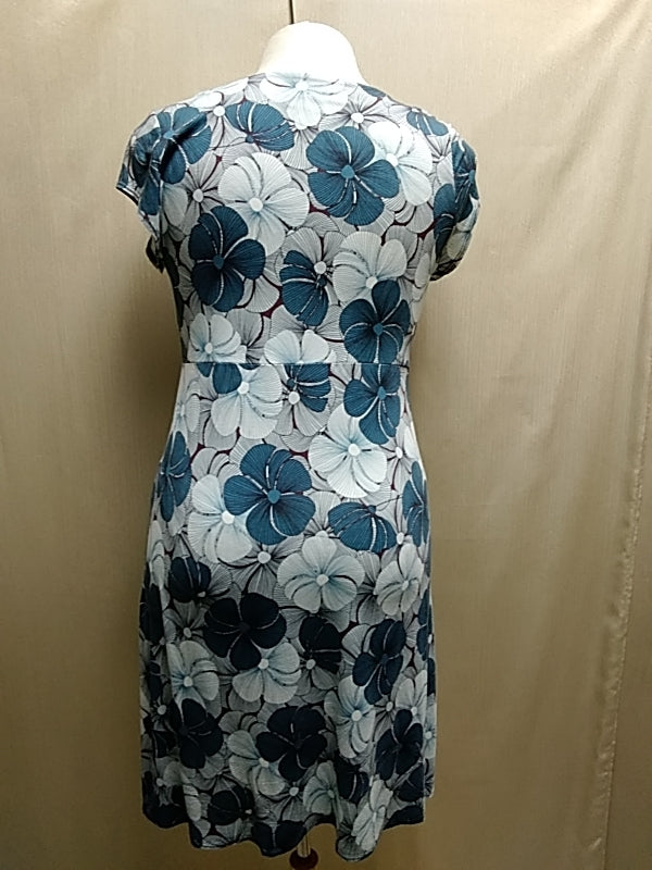 SALAAM Dark Teal Floral Print Short Sleeve Dress - Size: L