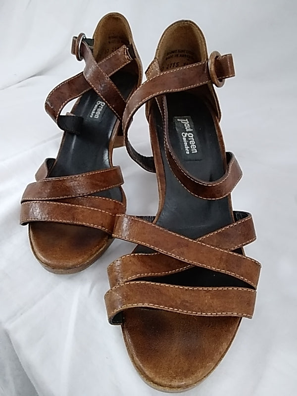 PAUL GREEN Brown Leather Strappy Heeled Sandals Women's Size 9