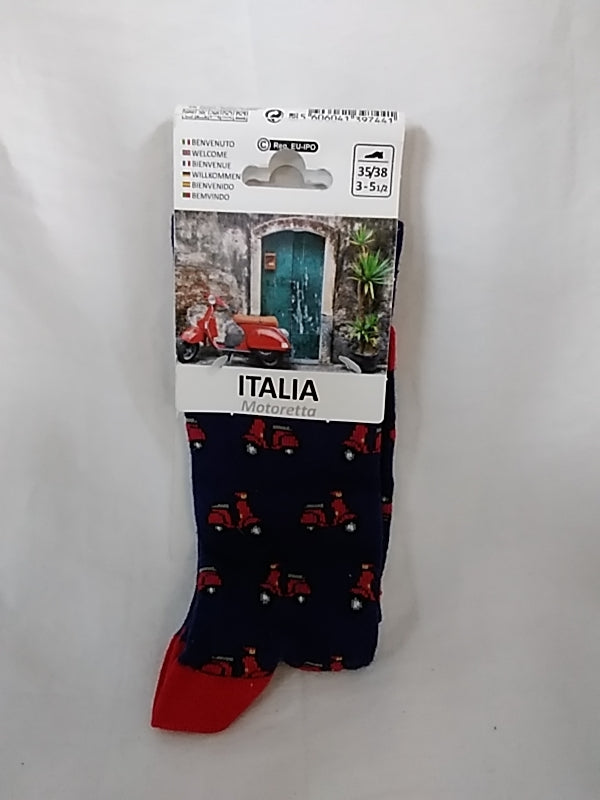 NEW - MEIA MANIA navy red Italia Motoretta Crew Socks - 35/38 | US- 3-5 1/2