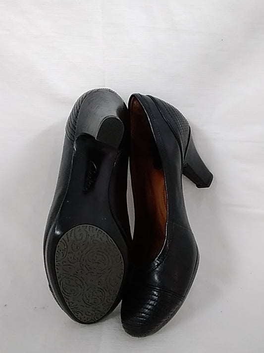 CLARKS Leather Pumps Heels Wide Society Clique Black - Size: 5