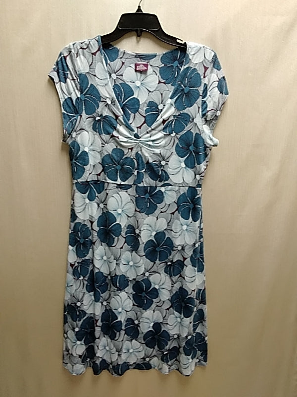 SALAAM Dark Teal Floral Print Short Sleeve Dress - Size: L