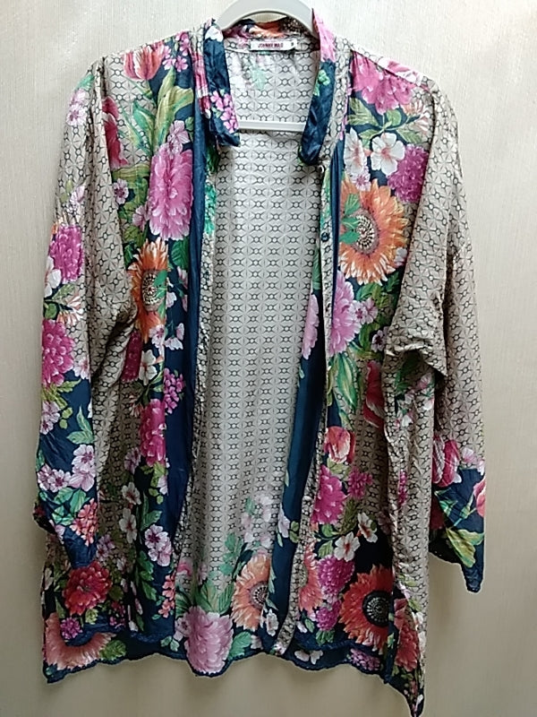 JOHNNY WAS Floral Silk Jenna Long Sleeve Oversized Button Down Blouse - M