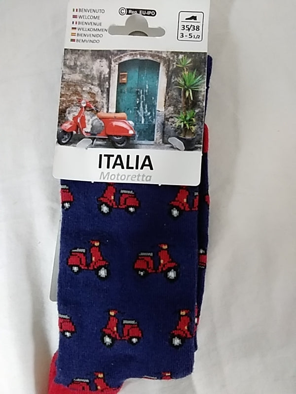 NEW - MEIA MANIA navy red Italia Motoretta Crew Socks - 35/38 | US- 3-5 1/2