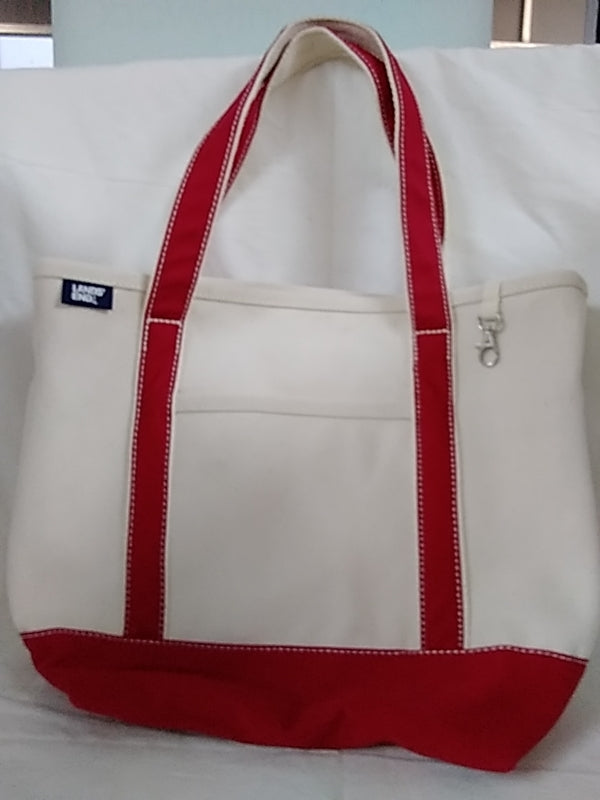 LANDS END Medium Canvas Tote Bag- Natural and Red