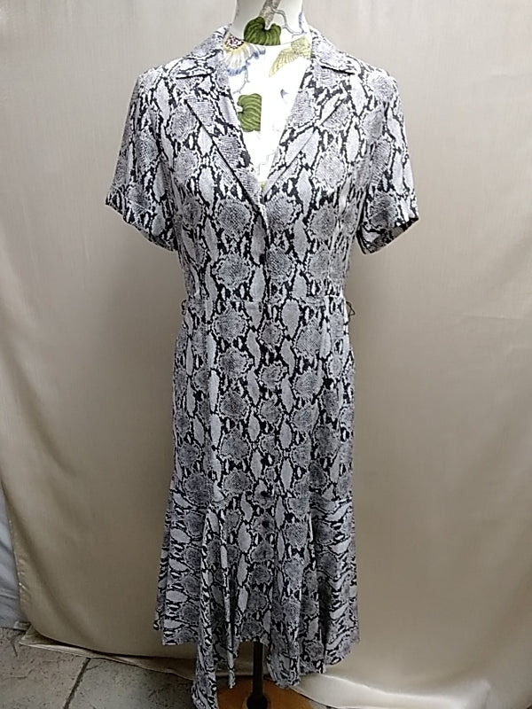 ALC Clarkson Women's 100% Silk Snake Print Drop Waist Midi Dress Modern Tailored Size 10
