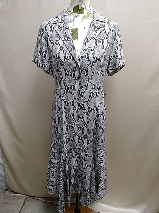 ALC Clarkson Women's 100% Silk Snake Print Drop Waist Midi Dress Modern Tailored Size 10