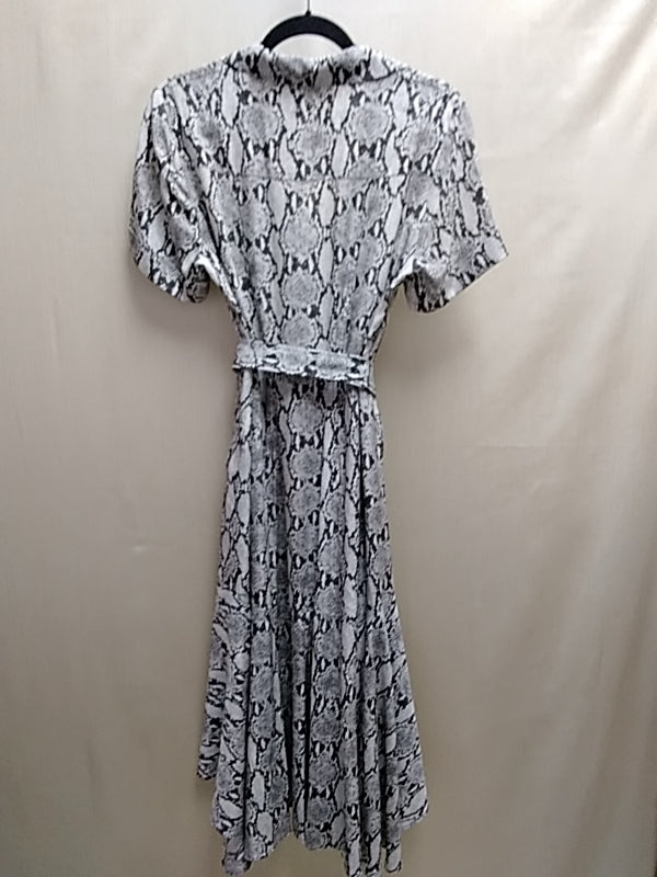 ALC Clarkson Women's 100% Silk Snake Print Drop Waist Midi Dress Modern Tailored Size 10