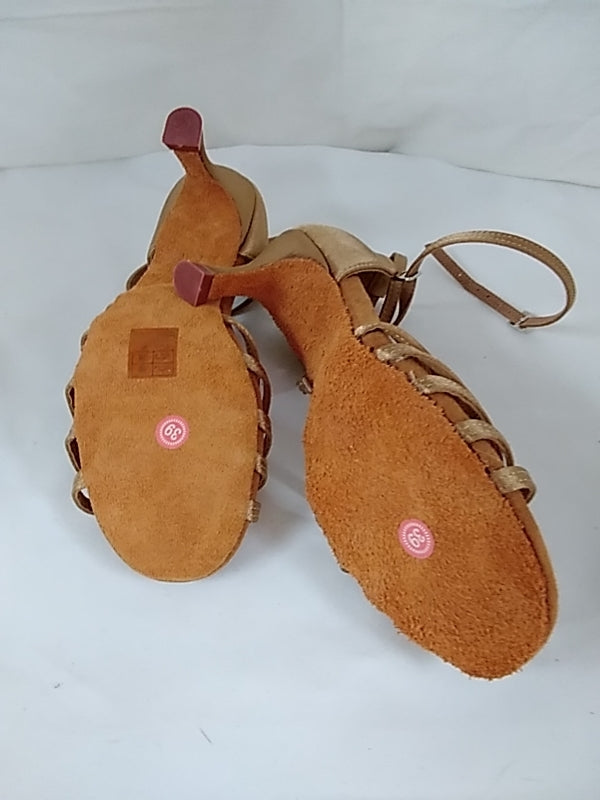 Gold Satin Ballroom Latin Dance "Tango & Salsa" Shoes - 5/7cm Heels w/ Suede Sole - Size 39/ 8.5