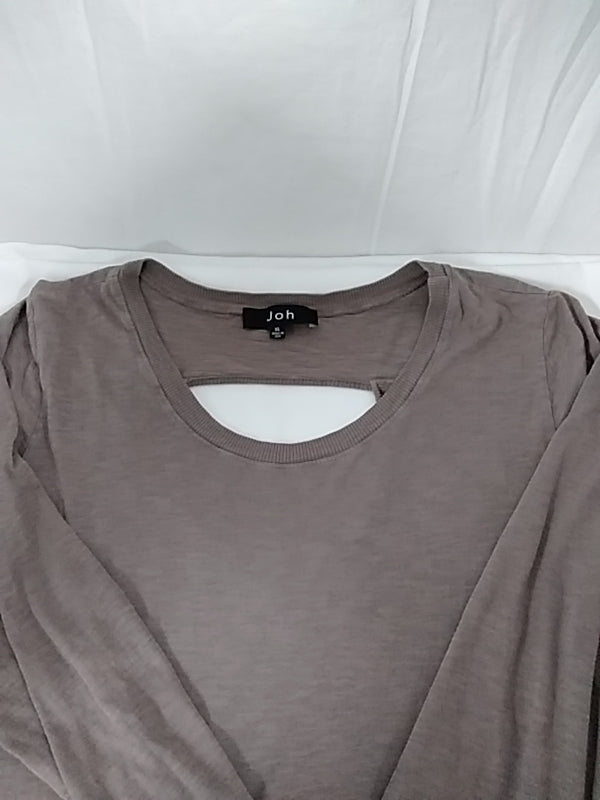 JOH Long Sleeve Scoop Neck Taupe Cotton Dress - Size: X-Large