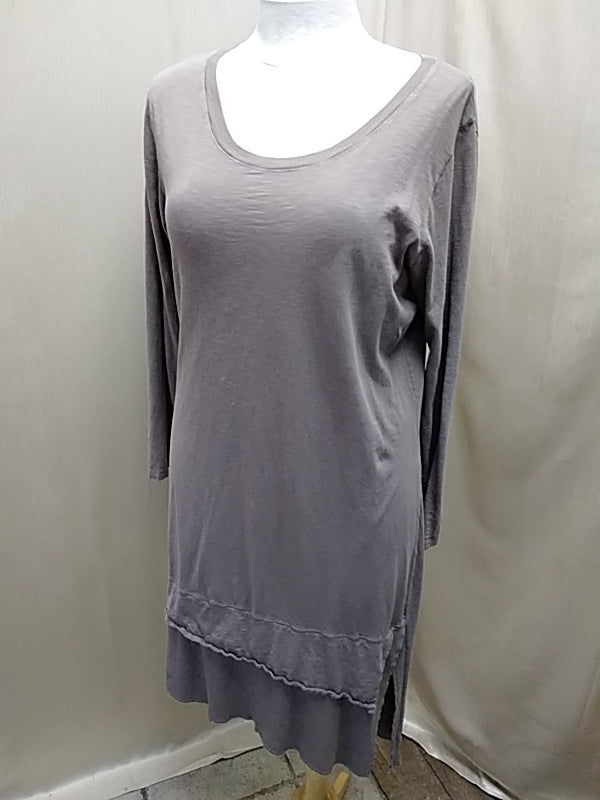 JOH Long Sleeve Scoop Neck Taupe Cotton Dress - Size: X-Large