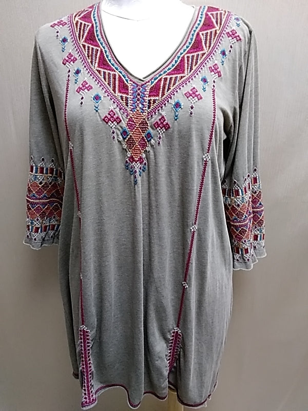 JOHNNY WAS 3/4 Sleeve Embroidered Tunic Dress - Size: XL
