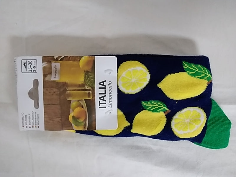 NEW - MEIA MANIA navy yellow Italia Limoncello Crew Socks - 35/38 | US 3-5 1/2