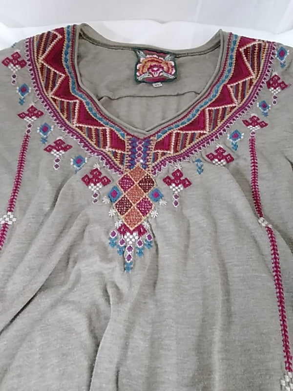 JOHNNY WAS 3/4 Sleeve Embroidered Tunic Dress - Size: XL