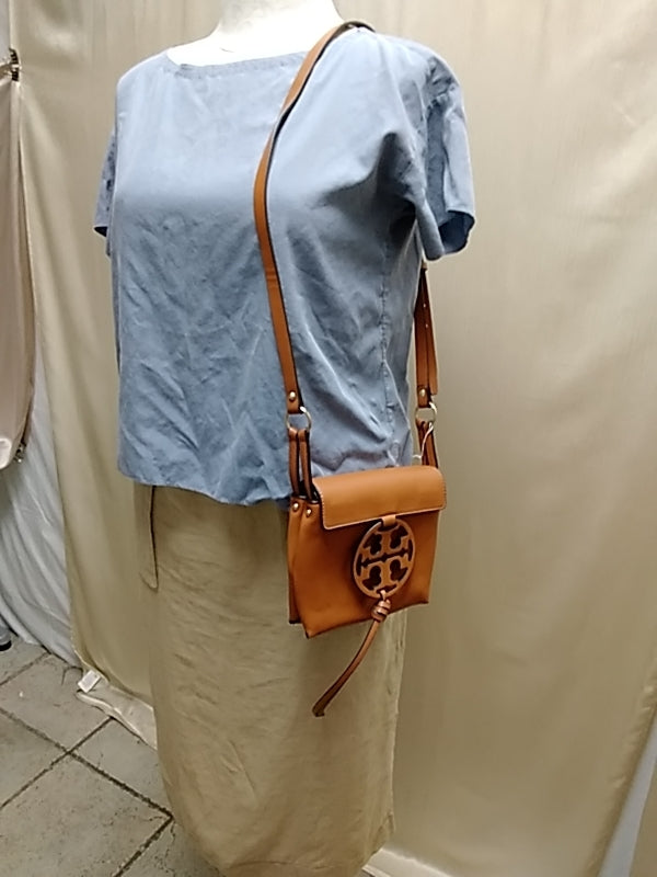 New TORY BURCH Miller Brown Crossbody Shoulder Bag Leather Camello