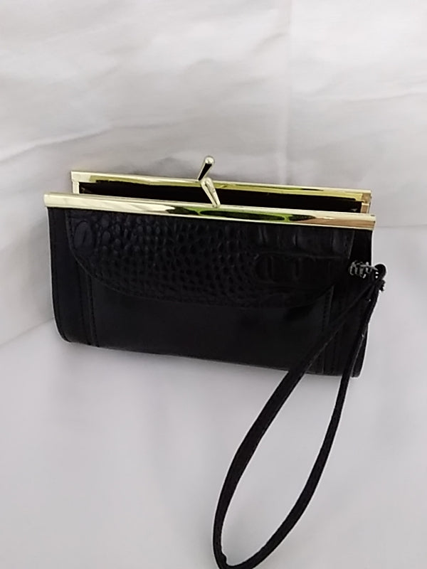 BRAHMIN Black Leather Wristlet Purse