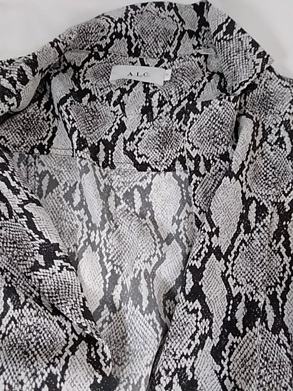 ALC Clarkson Women's 100% Silk Snake Print Drop Waist Midi Dress Modern Tailored Size 10