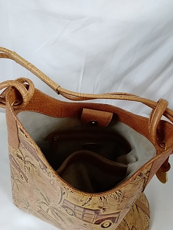 NWOT- BRAHMIN Copa Cabana Brown Leather Embossed Satchel Bag Purse