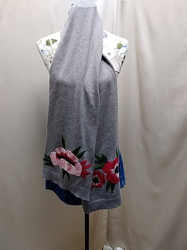 J.JILL Brownish-Grey Rectangle Scarf Wool Felt Floral Needle Punch Technique Like NEW
