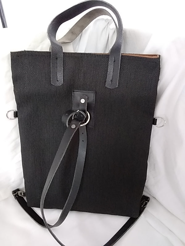 NWOT- MAISONMOW Black Backpack Shopper Bag - Leather, Nylon/ Canvas