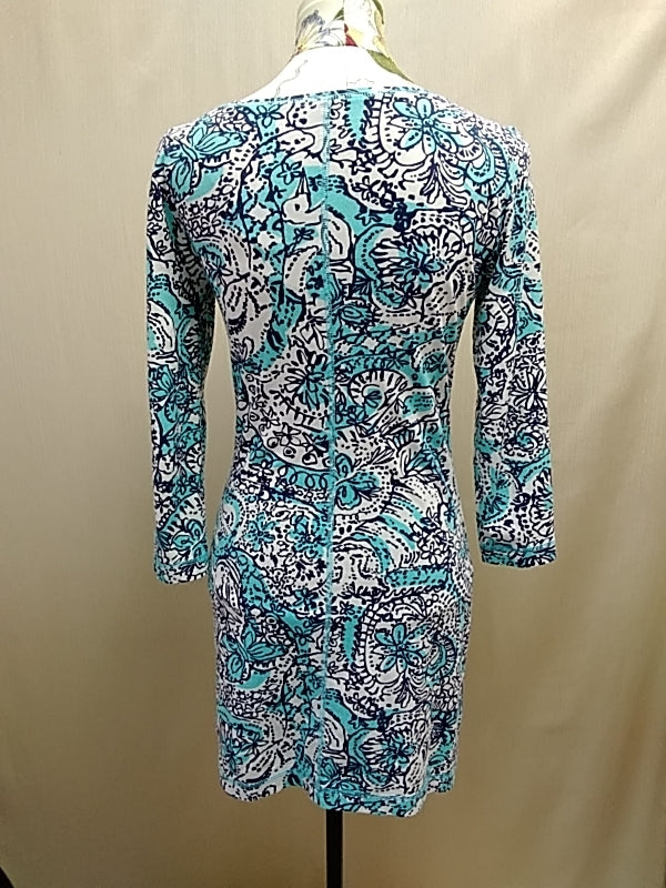LILLY PULITZER Abstract Floral Print Cotton V-Neck Mini Dress - Small