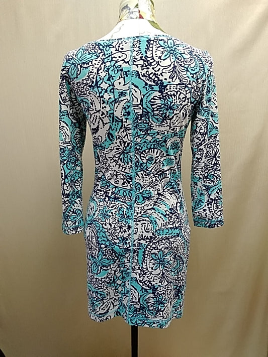 LILLY PULITZER Abstract Floral Print Cotton V-Neck Mini Dress - Small